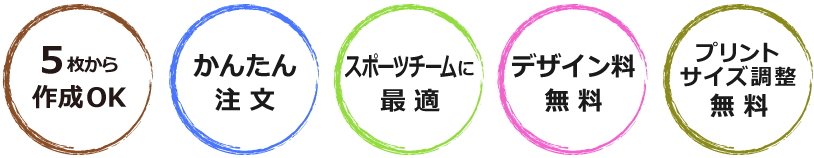 5枚から作成OK　かんたん注文　スポーツチームに最適　デザイン料無料　プリントサイズ調整無料